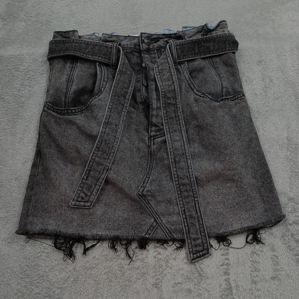 We The Free Skirt Womens 28 Black Denim Belted Pockets Preppy Boho